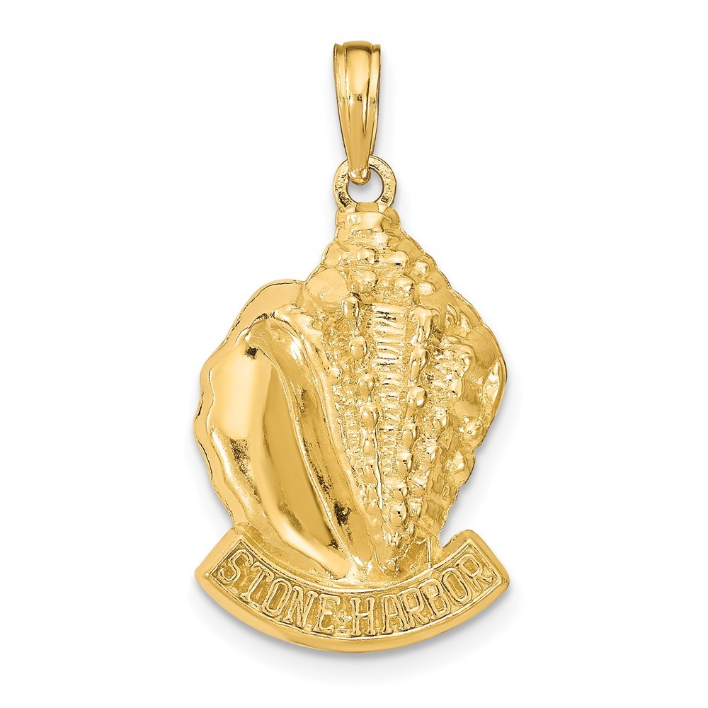 14k Yellow Gold Travel STONE HARBOR, NJ Conch Shell Necklace Charm Pendant